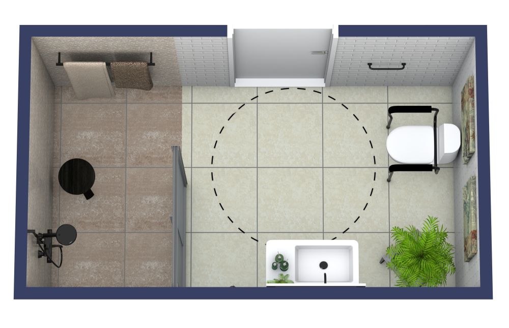 Grundriss für ein rechteckiges barrierefreies Badezimmer