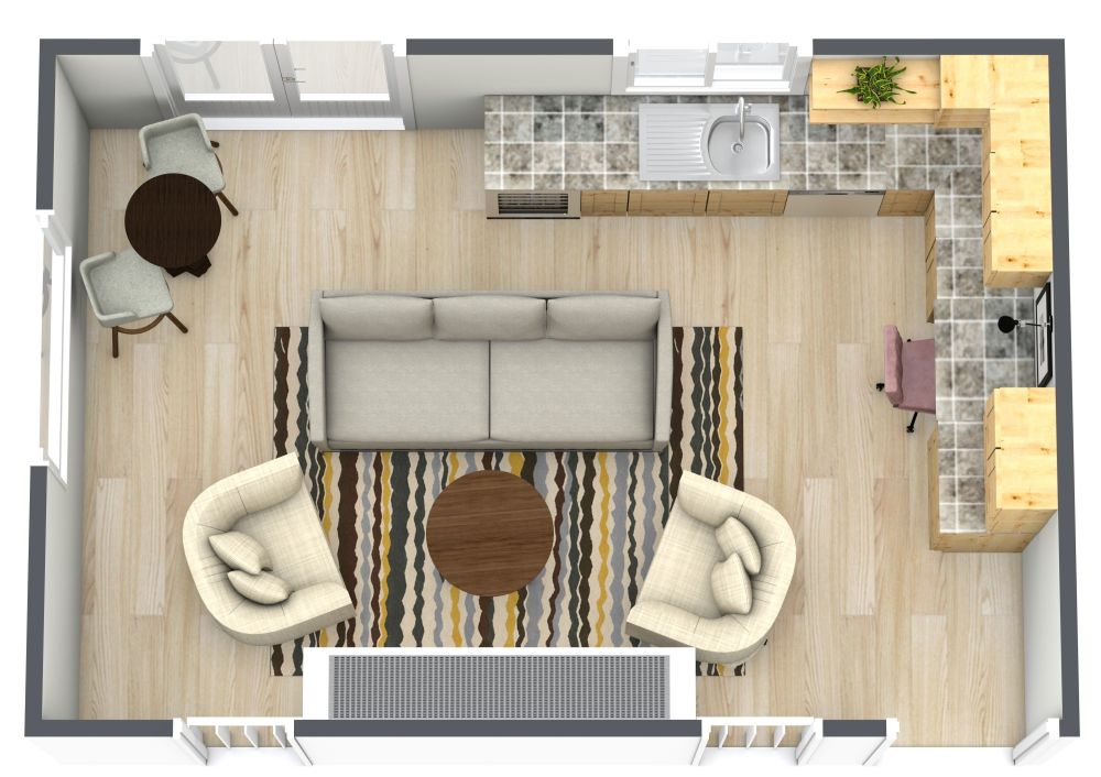 L-förmige Küche mit Schreibtisch