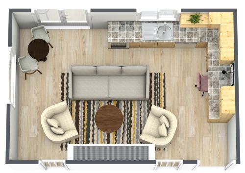 L-förmige Küche mit Schreibtisch