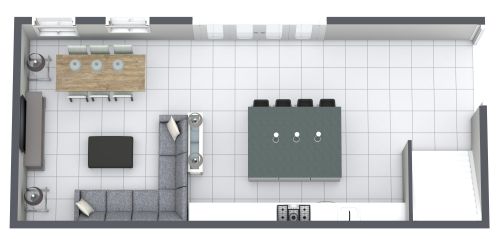 Diskrete Küche mit großer Insel