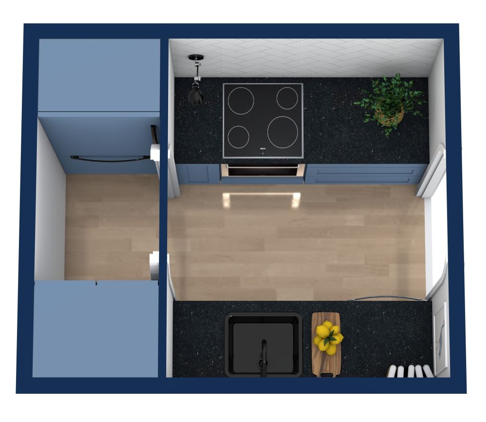 Grundriss für eine kleine Galeerenküche