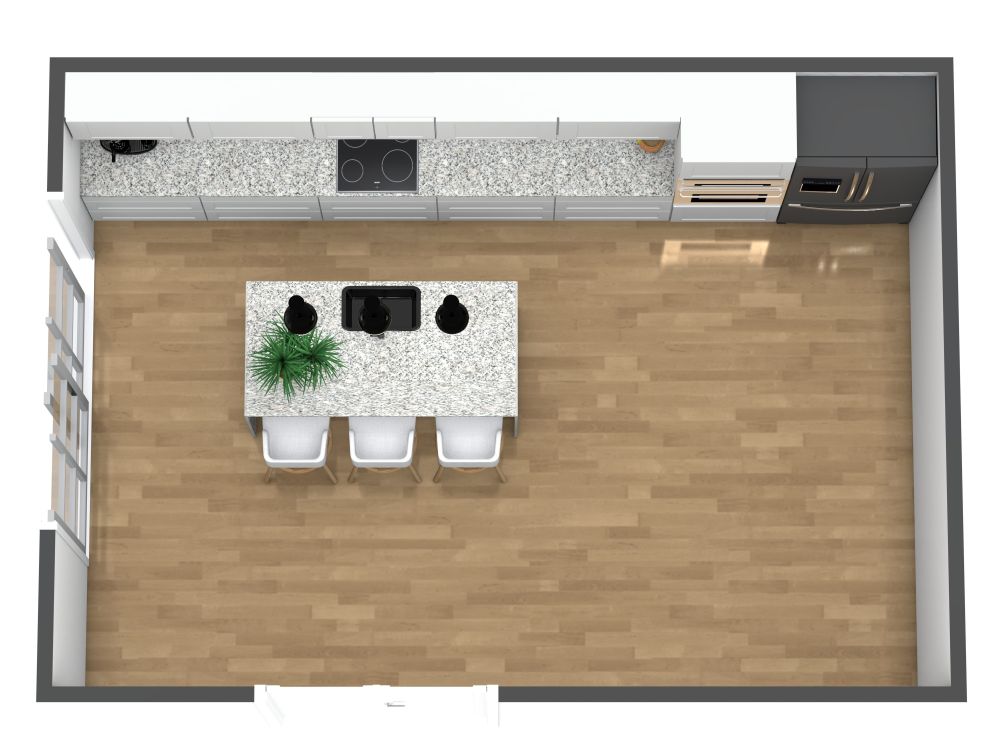 Küche an einer Wand mit Insel