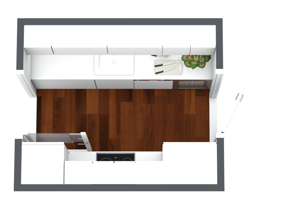 Idee für eine kleine schmale Galeerenküche