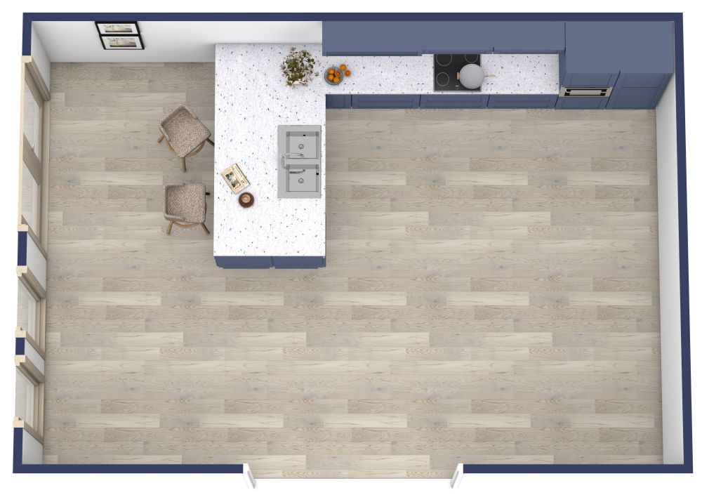 Grundriss für eine L-förmige Küche mit Halbinsel