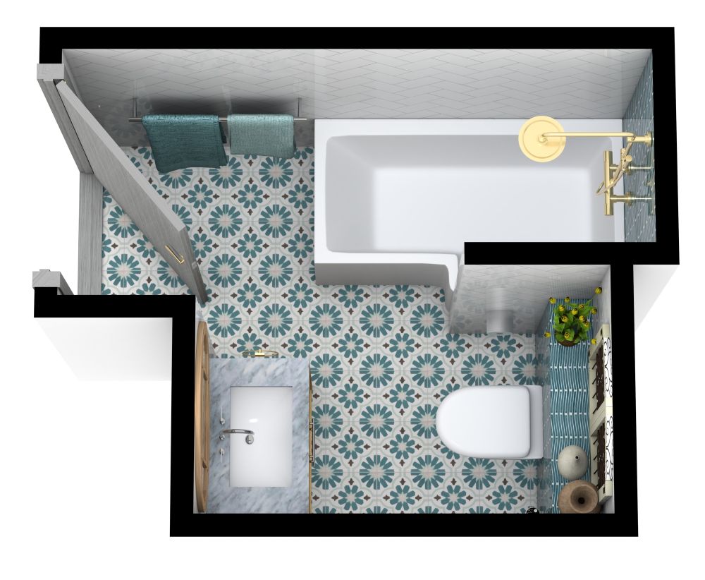 Kompaktes L-förmiges Bad mit Duschbadewanne