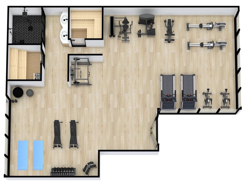 Grundriss für ein Fitnessstudio mit Sauna