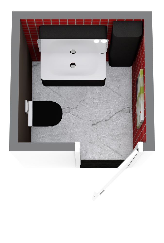 Grundriss für eine schwarz-rote Gästetoilette