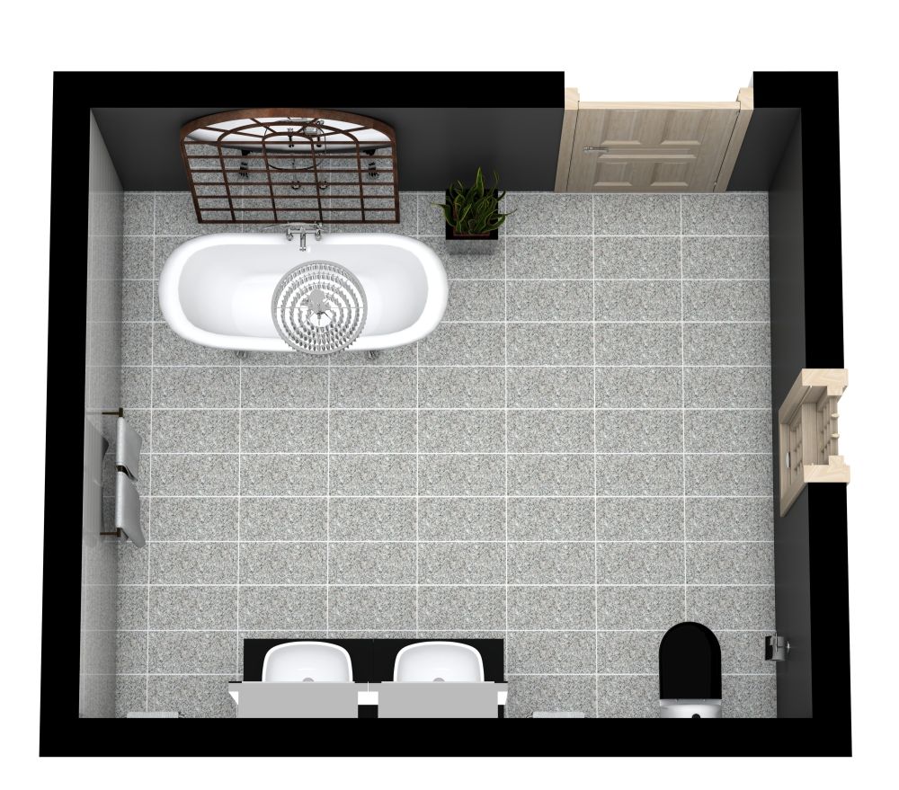 Großes Badezimmer mit dunklen Wänden