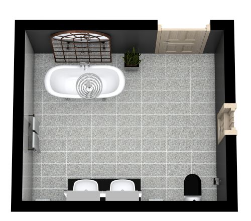 Großes Badezimmer mit dunklen Wänden