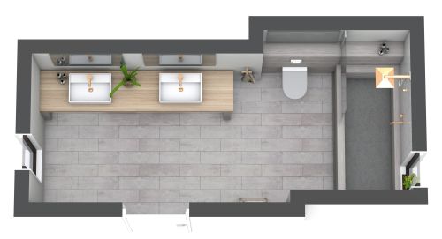 Grundriss für ein schmales Badezimmer im skandinavischen Stil