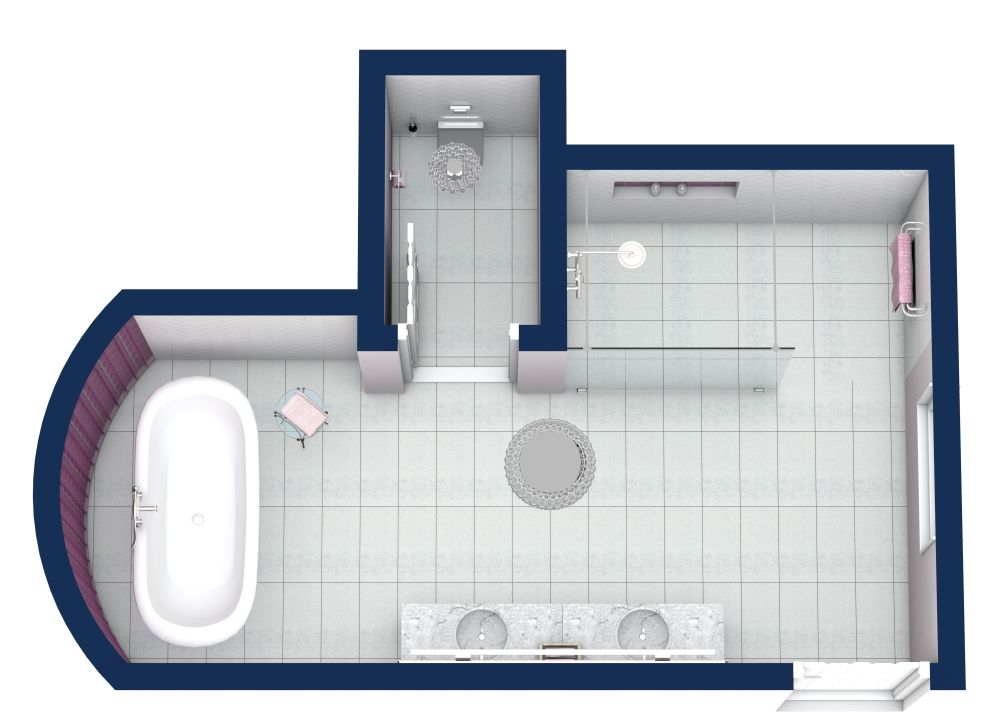 Großes Badezimmer mit freistehender Badewanne