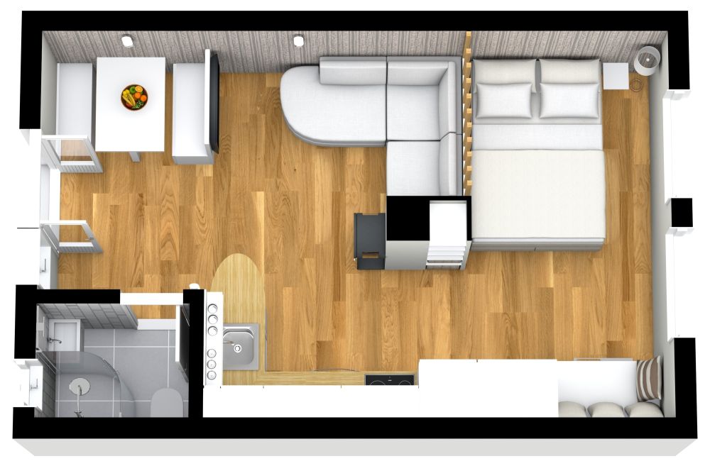 Moderne 1-Zimmer-Wohnung mit offenem Kamin