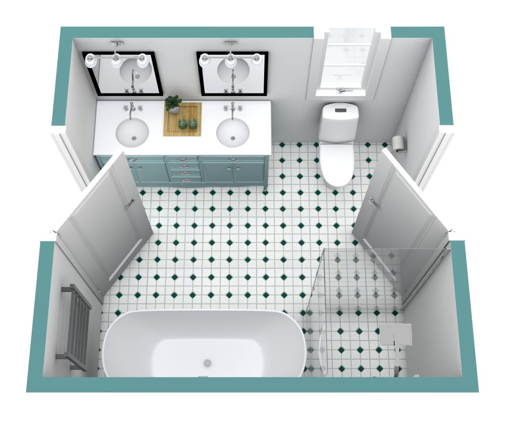 Layout für ein Badezimmer mit zwei Türen