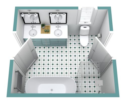 Layout für ein Badezimmer mit zwei Türen