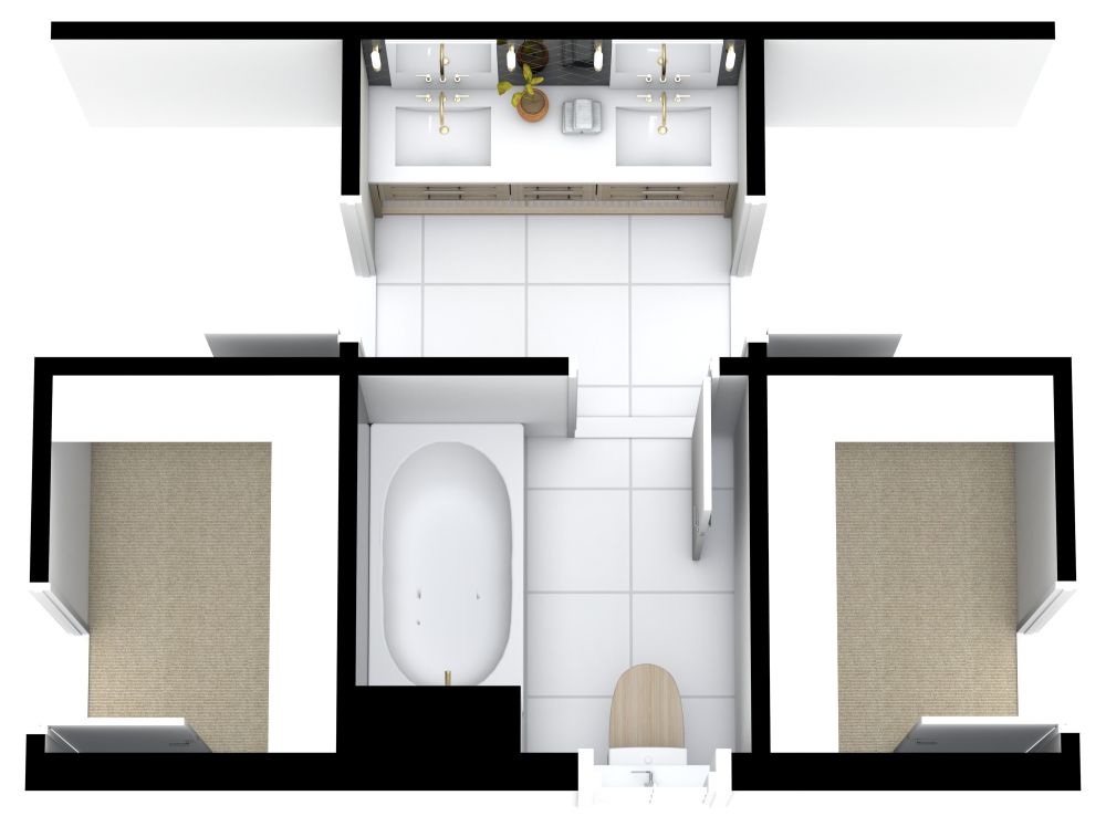 Grundriss für ein Badezimmer mit zwei Türen