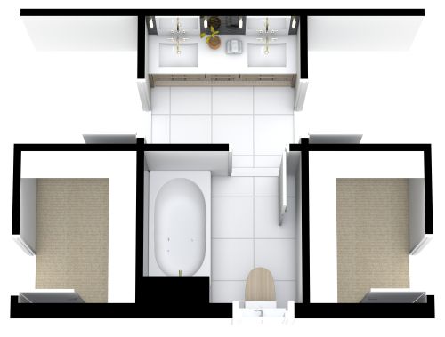 Grundriss für ein Badezimmer mit zwei Türen